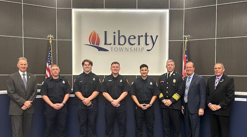 The Liberty Twp. Board of Trustees announced the promotion/hiring of seven members to the positions within the Liberty Twp. Fire Department (LTFD). Pictured are new hires: John Davidson, Elijah Emmons, Tyler Davies and Tomas Bilson-Jimenez. CONTRIBUTED
