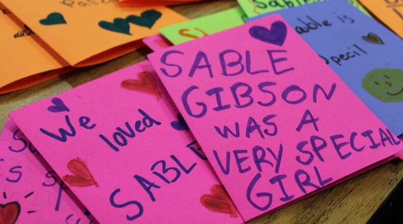 Classmates of Sable Gibson - a 4th grader at Mason Schools’ Western Row Elementary - created condolence cards to give to her family in the wake of her unexpected death this week. The school students and staff also wore pink Thursday, which was Sable’s favorite color to honor her life.