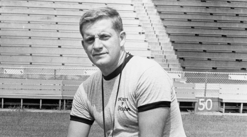John McVay during his days as the head coach of the University of Dayton football team. Later in his career as a member of the San Francisco 49ers front office, McVay, the grandfather of Rams' coach Sean McVay, collaborated with coach Bill Walsh on five Super Bowl-winning teams. University of Dayton photo