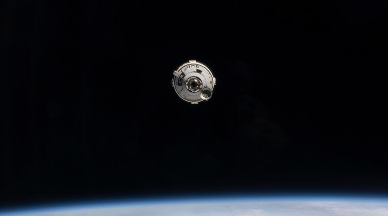 FILE - In this photo provided by NASA, the Boeing Starliner spacecraft with astronauts Butch Wilmore and Suni Williams aboard approaches the International Space Station on June 6, 2024. (NASA via AP, File)