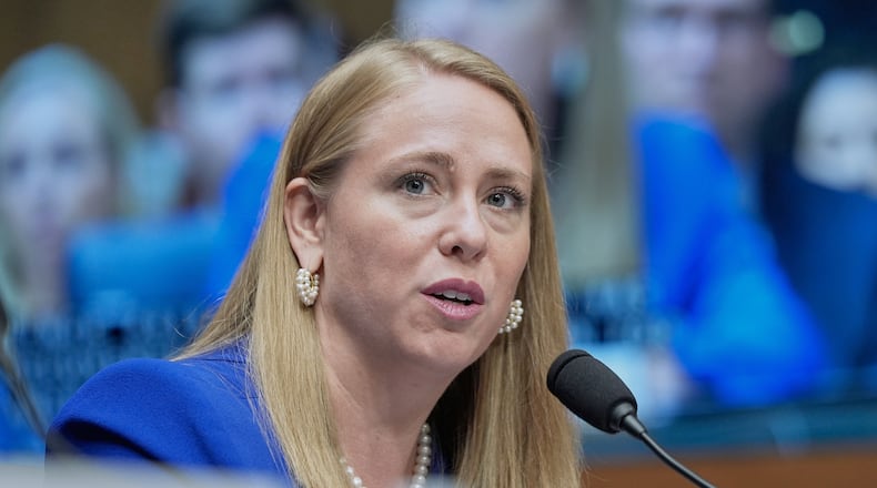 FILE - Andrea Lucas, nominee to be a member of the Equal Employment Opportunity Commission, testifies during a Senate Health, Education, Labor, and Pensions (HELP) Committee hearing, June 18, 2025, on Capitol Hill in Washington. (AP Photo/Mariam Zuhaib, File)