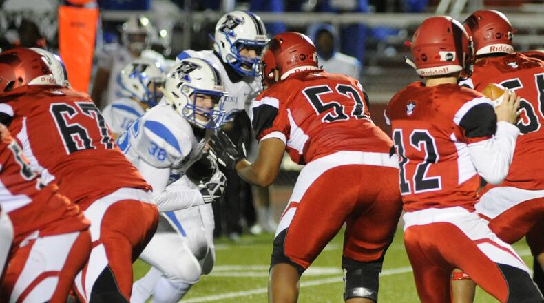 Xenia defeated host Trotwood-Madison 29-28 in double OT in a Week 9 high school football game on Friday, Oct. 19, 2018. MARC PENDLETON / STAFF