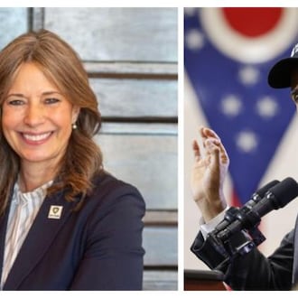Ohio's top 2026 Democratic candidate for governor Amy Acton, left, and presumptive Republican nominee Vivek Ramaswamy, right.