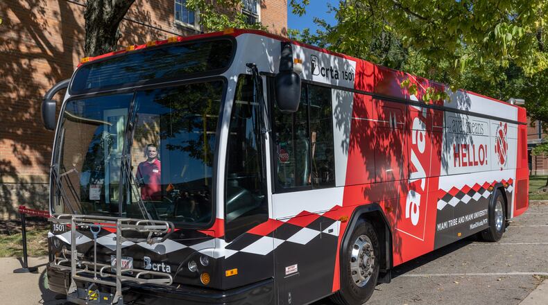 A Butler County Regional Transit Authority bus now has a wrap showing the connection between Miami University and the Myaamia Tribe of Oklahoma. CONTRIBUTED