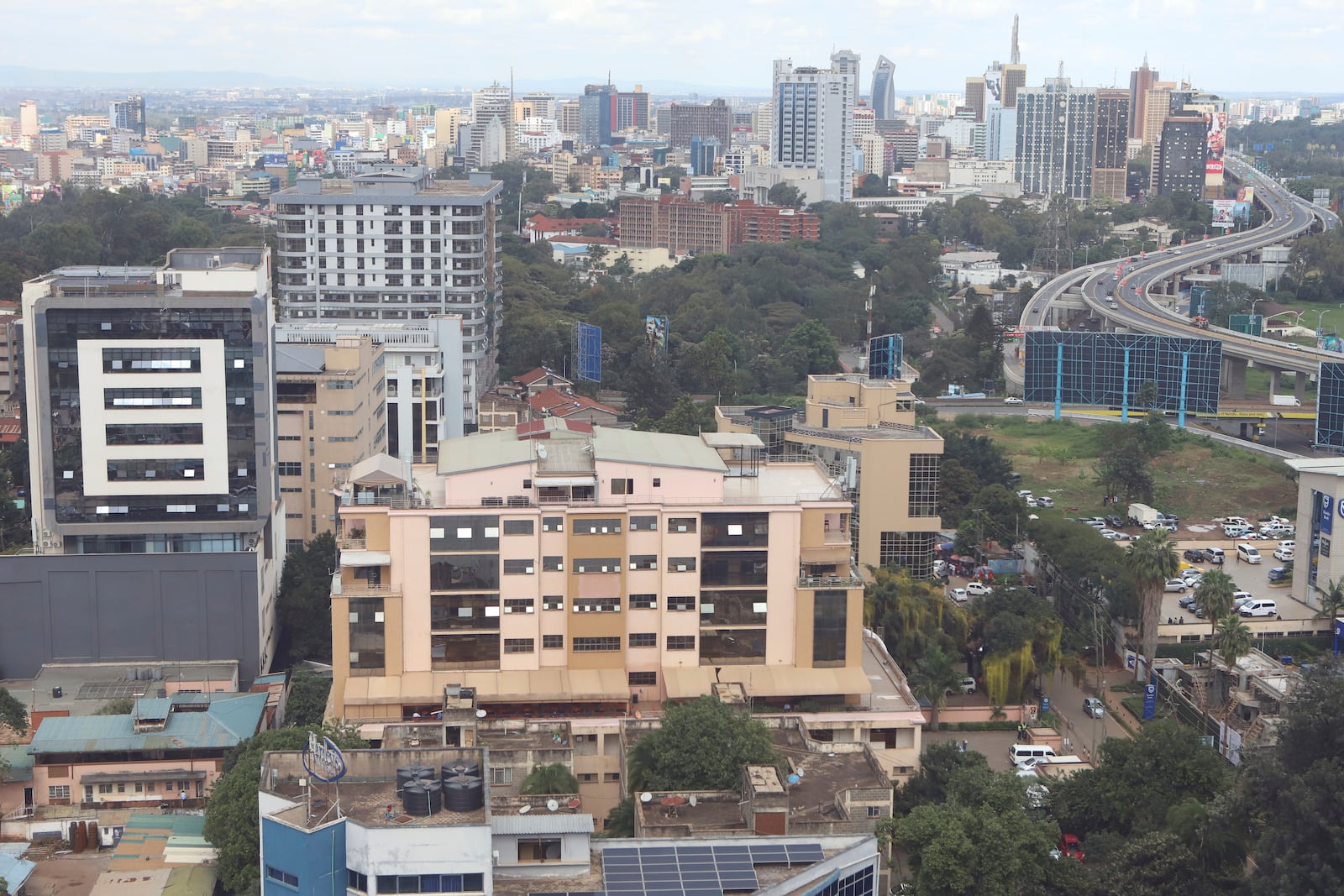 A general view shows part of the commercial district of Nairobi, Kenya, Friday, May 23, 2025. (AP Photo/Andrew Kasuku)
