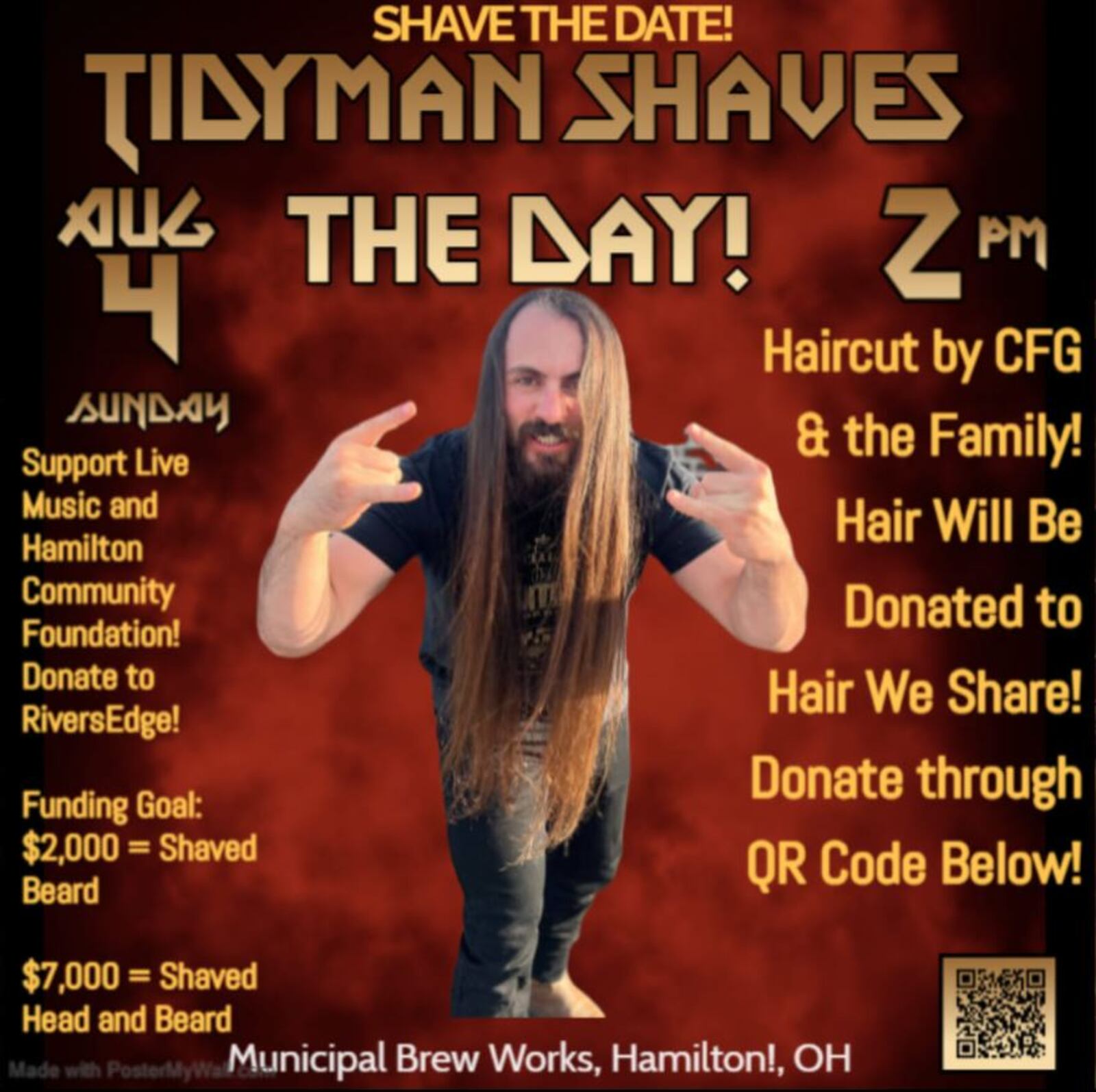 Daniel Tidyman will shave his head and beard to support RiversEdge if the goal of $7,000 is met.