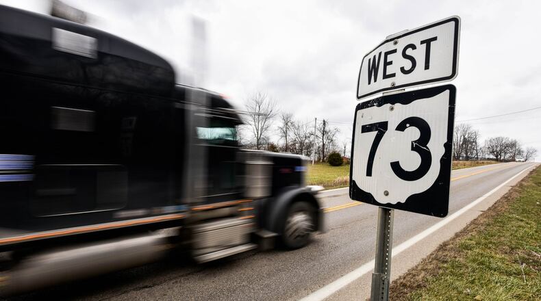 Two houses will be demolished for construction of a roundabout at the intersection of Ohio 74 and Jacksonburg Road in Wayne Township in Butler County. NICK GRAHAM / STAFF