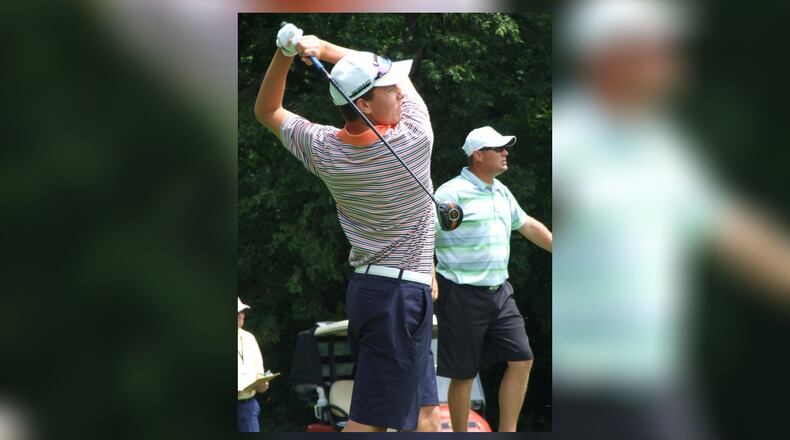 Josh Gilkison follows through in the final round of the Dayton Metro Championship at Heatherwoode G.C. CONTRIBUTED