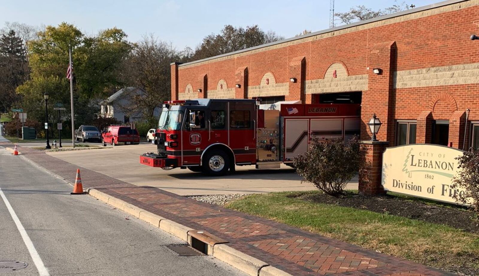 A Lebanon fire engine backs into a bay at Station 41 on West Silver Street. Starting next month, Station 41 will be located in new quarters on North Broadway. ED RICHTER/STAFF