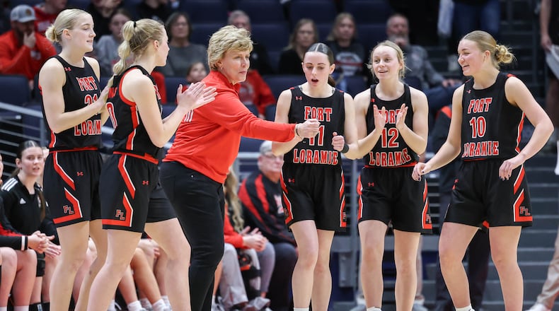 Fort Loramie played Waterford in the Division VII girls basketball state championship game on Saturday, March 15, 2025 at University of Dayton Arena. The OHSAA state tournament will return to UD Arena for the 2025-26 season. BRYANT BILLING / STAFF