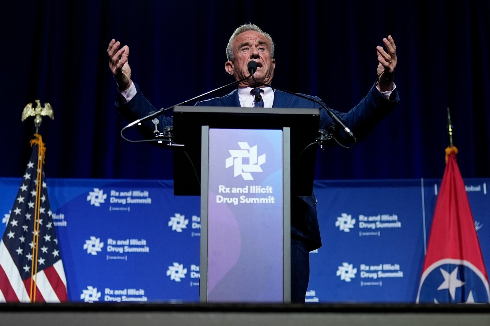 Health and Human Services Secretary Robert F. Kennedy Jr. speaks at the Rx and Illicit drug Summit, Thursday, April 24, 2025, in Nashville, Tenn. (AP Photo/George Walker IV)