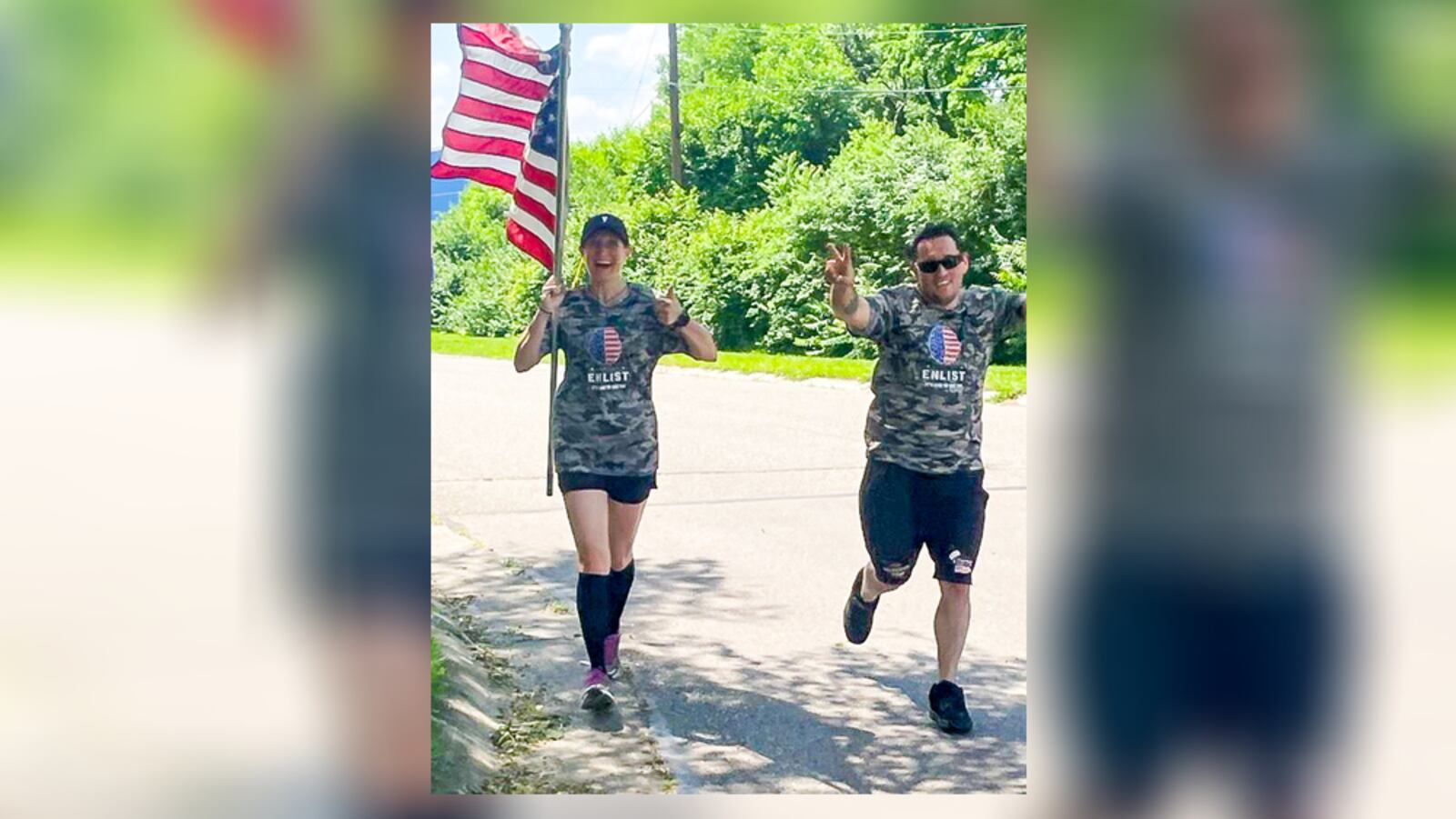 Middletown Mayor Nicole Condrey, accompanied by Master Sergeant Ben Johnis, an Air Force pararescue jumper and member of Team Fastrax, ran 30 miles during 24 hours Monday to raise awareness about the dangers of brain injuries. SUBMITTED PHOTO