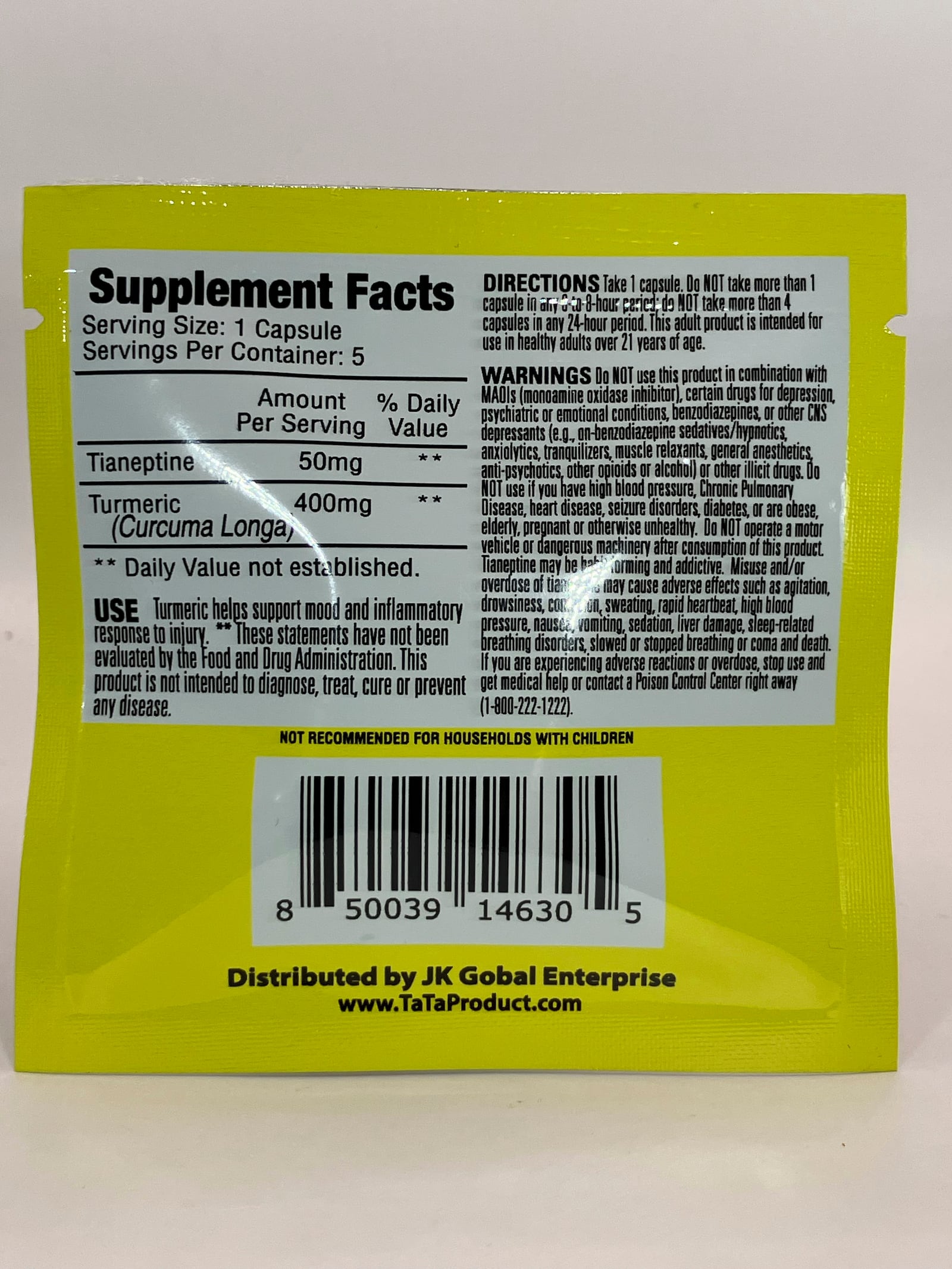 This photo provided by the FDA in January 2024 shows a the ingredient list of TA TA, a product labeled to contain tianeptine. (FDA Office of Regulatory Affairs, Health Fraud Branch via AP)