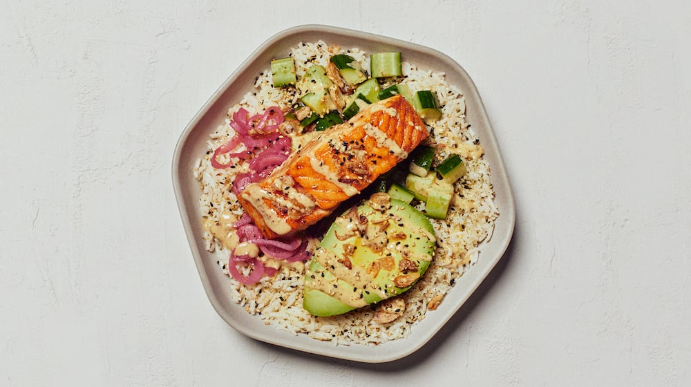 Sweetgreen offers salads and protein bowls, including the Miso glazed salmon featuring avocado, cucumbers, pickled onions, crispy onions, white rice, nori sesame seasoning and spicy cashew. CONTRIBUTED