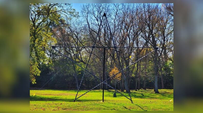 The AK Steel star that was on display at the steel mill in Middletown for many years is set up at Smith Park for Light Up Middletown. NICK GRAHAM/STAFF