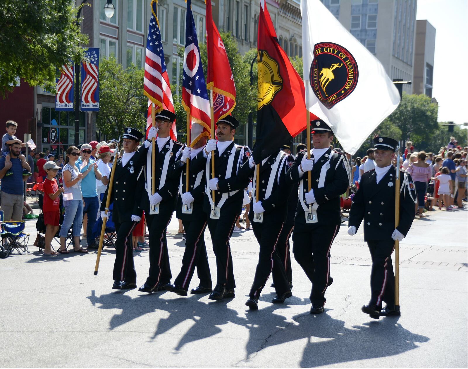 Hamilton’s annual Fourth of July parade on July 4, 2018, attracted hundreds from around the region, and included multiple high school marching bands, police agencies, and veterans and veteran organizations. Pictured is the Hamilton Fire Department’s honor guard. MICHAEL D. PITMAN/STAFF