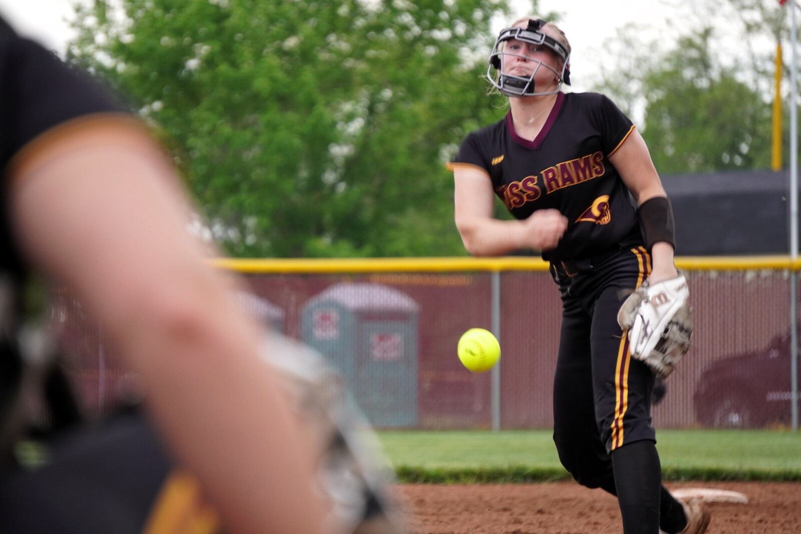 Ross freshman Paige Baker sends a pitch to the plate against Franklin on Friday night. Chris Vogt/CONTRIBUTED
