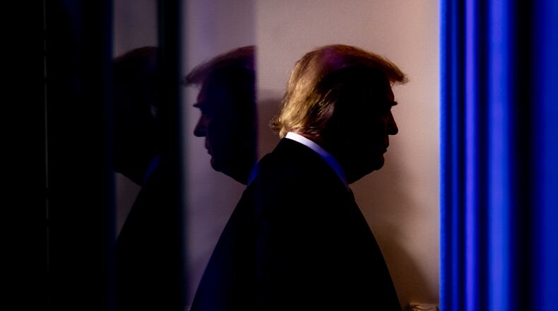 President Donald Trump leaves the White House briefing room in Washington on Friday, Nov. 20, 2020, after speaking to reporters. As President Trump brazenly seeks to delay the certification of the election in hopes of overturning his defeat, he is also mounting a less high-profile but similarly audacious bid to keep control of the Republican National Committee even after he leaves office. (Erin Schaff/The New York Times)