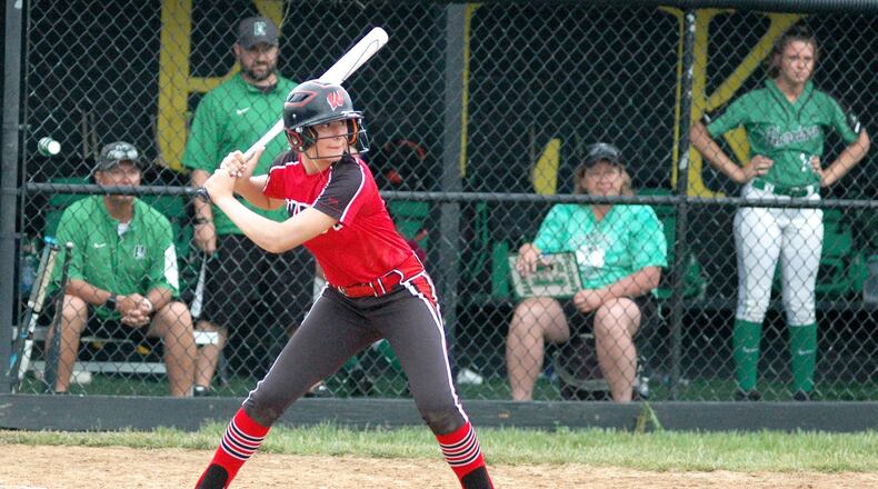 Lakota West’s Alyssa Triner gets ready to take a swing Wednesday during a 2-0 triumph over Harrison in a Division I regional softball semifinal at Centerville. RICK CASSANO/STAFF