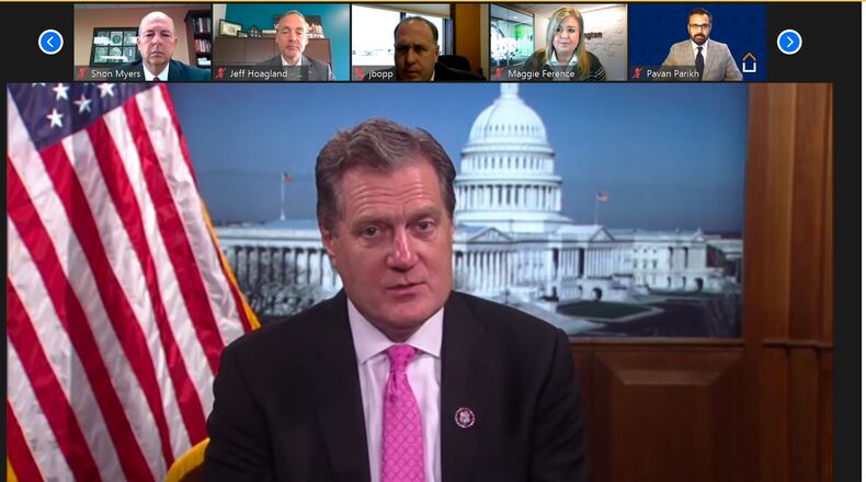 A screen shot of U.S. Rep. Mike Turner's virtual press conference March 3. Photo courtesy of the Ohio Bankers League