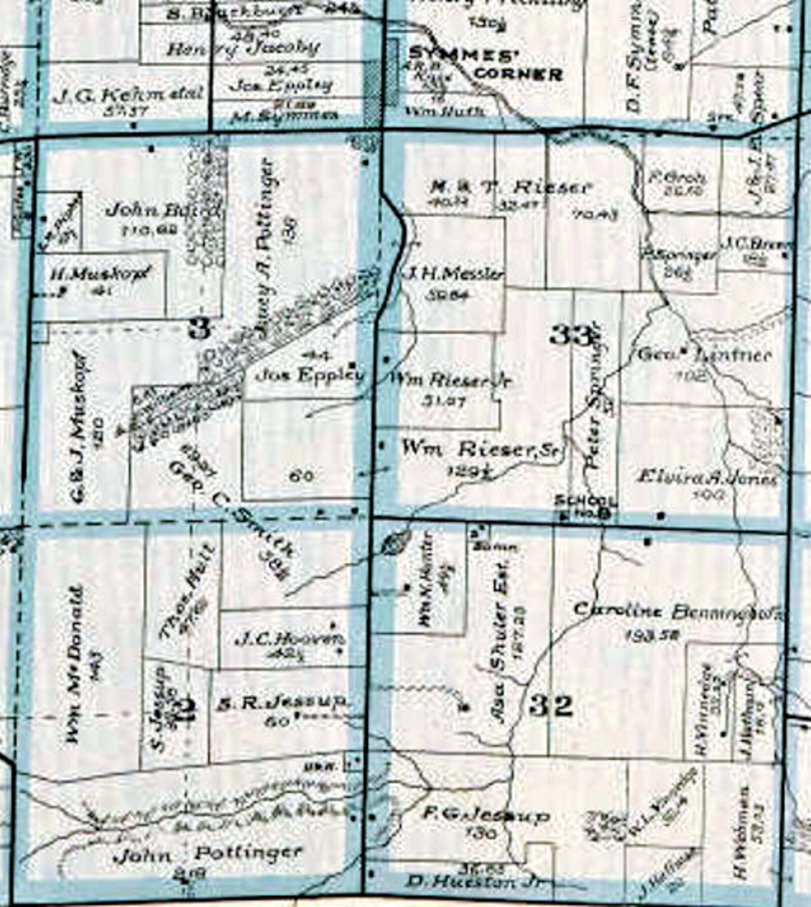 Detail from the 1895 Butler County Atlas showing location of the J. C. Hooven 42.5 acres in Section 2, Fairfield Township. BUTLER COUNTY HISTORICAL SOCIETY/CONTRIBUTED