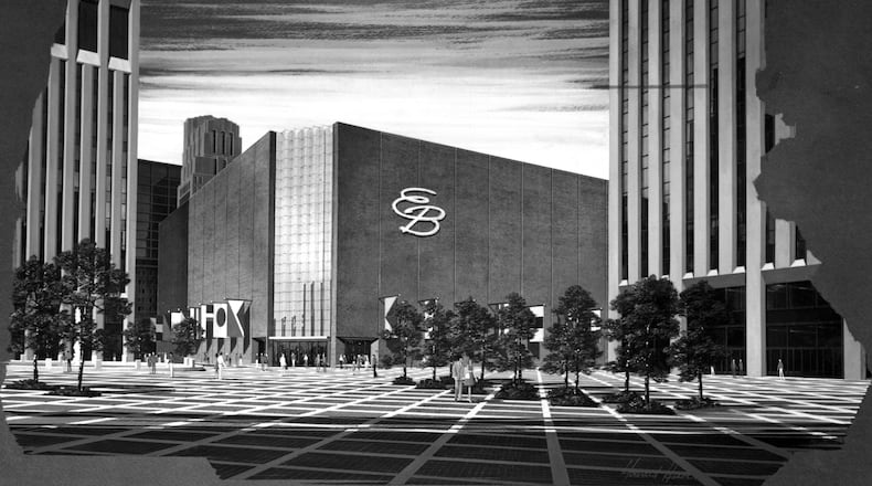 In 1975 Elder-Beerman unveiled an artists drawing of the proposed flagship store that would be constructed on Courthouse Square in downtown Dayton. "The store will be geared to contemporary people," a spokesman said at the time. DAYTON DAILY NEWS ARCHIVE