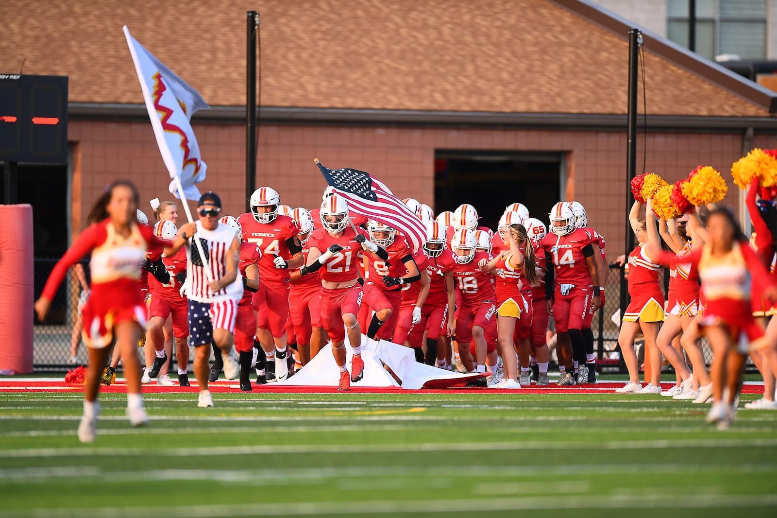 The Fenwick High School football team takes the field against Franklin earlier this season. KYLE HENDRIX / CONTRIBUTED