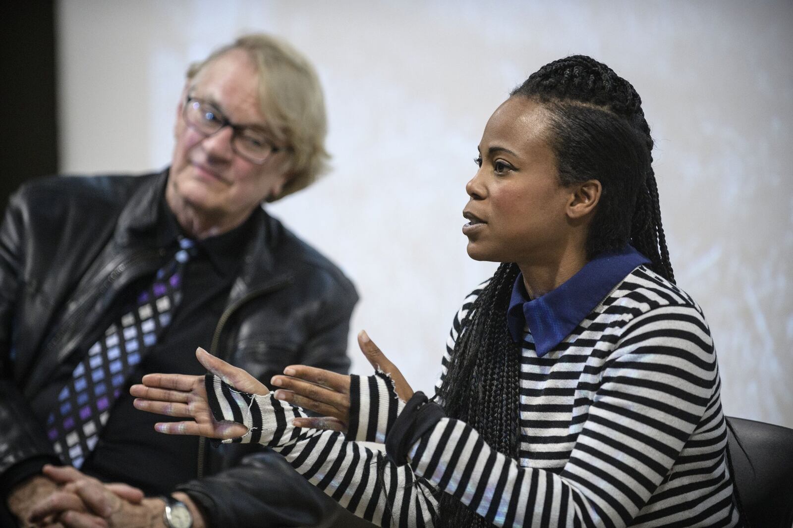 Production designer Hannah Beachler, who grew up in Dayton, chats with students at Wright State University in 2017. CONTRIBUTED