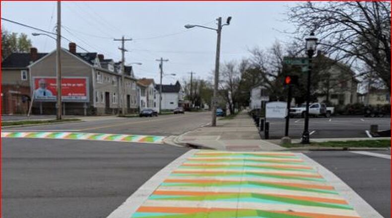 One possibility to make crosswalks more interesting would be to color them brightly and use different shapes, Miami University planning students suggested. PROVIDED