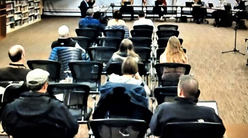 Departing Lakota Board of Education member Brad Lovell clashed with board veteran Lynda O'Connor during Monday evening's meeting over the district's financial future and whether public records requests should be publicized on the board's meeting agenda. Lovell did not seek re-election after one term on the Lakota board and his four-year term ends on Jan. 1. He and O'Connor have opposed one another periodically in the last two years over a number of issues. (Photo By Michael D. Clark\Journal-News)