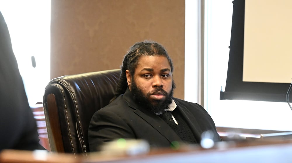 Anthony Brown, 35, was sentenced to 26 years to life in the double 2022 shooting that killed Adam Black and wounded Eric Ruff. He pleaded guilty in September to two counts, including murder with a gun specification. Pictured is Brown in the courtroom of Butler County Common Pleas Judge Dan Haughey on Monday, Dec. 15, 2025. MICHAEL D. PITMAN/STAFF
