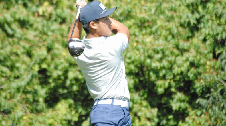 Lakota West's Toku Fujiwara tees off during the first round of the Greater Miami Conference boys golf championship on Tuesday at Walden Ponds Golf Club. Chris Vogt/CONTRIBUTED
