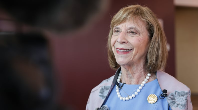 First Lady Fran DeWine speaks to reporters following an event at CareSource on North Main Street in downtown Dayton on Wednesday, Feb. 4. BRYANT BILLING / STAFF