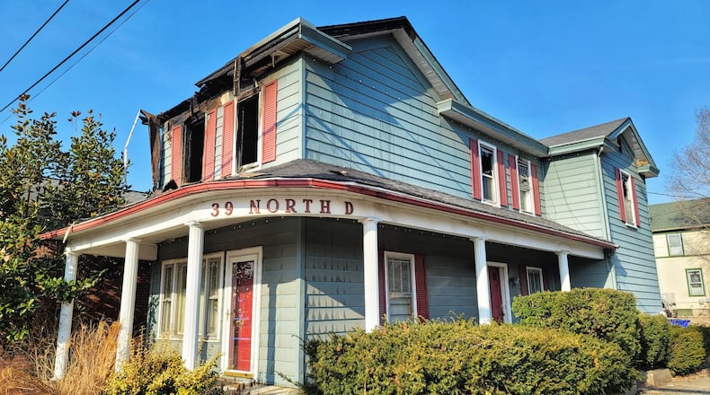 A fire was reported at 6:48 a.m. on Monday, March 8, 2021, for the two-story building at 39 N. D St., which has a vacant commercial space on the first floor, and at least one residence on the upper level. NICK GRAHAM / STAFF