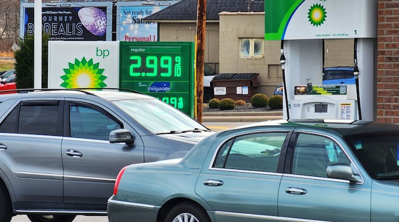 A BP gas station in Hamilton had unleaded fuel for $2.99 a gallon on Dec. 2, 2022. NICK GRAHAM/STAFF