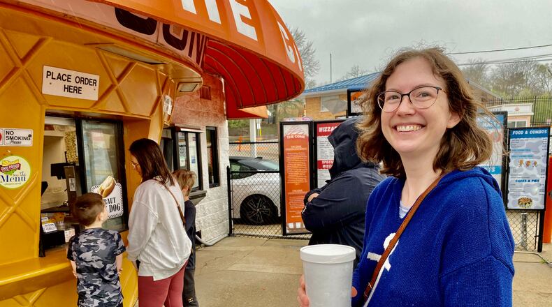 Nicky Kurtzweil of West Chester Twp. is a long-time fan of The Cone and was the first in line to pick up some of her favorite treats. (Photo By Michael D. Clark/ Journal-News)