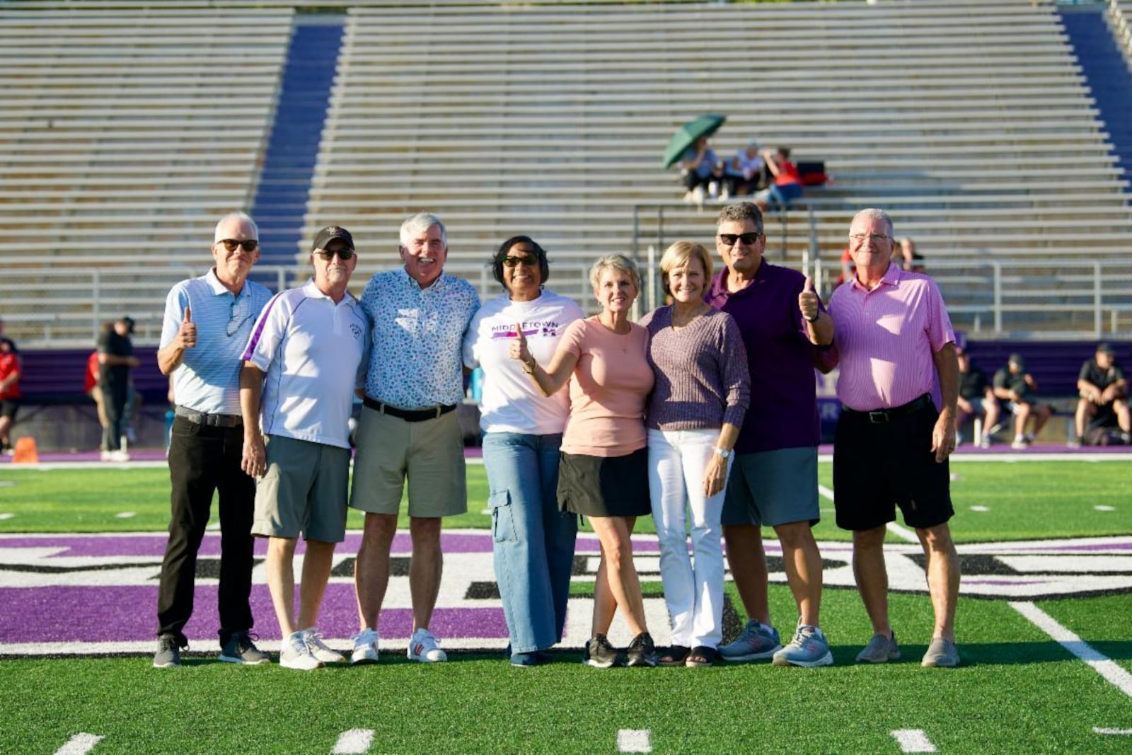 There is now less risk of fatal heart attacks at Middletown school buildings and sports venues thanks to a recent $10,000 gift for AEDs from alumni of the city schools and the community. Some of the members of the 1978 Middletown High School graduates, including Middletown Health Commissioner Jackie Phillips Carter and city Park Board Director Dave Pearce, were honored at a recent Middletown football game at Barnitz Stadium, which now has an onsite AED (Automatic External Defibrillator). (Provided)