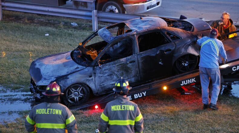 This 2007 Audi A4 was a total loss after it caught fire due to mechanical issues Tuesday afternoon on Carmody Boulevard in Middletown. The driver told Middletown firefighters he had been having trouble with the car. The driver escaped injuries. NICK GRAHAM/STAFF