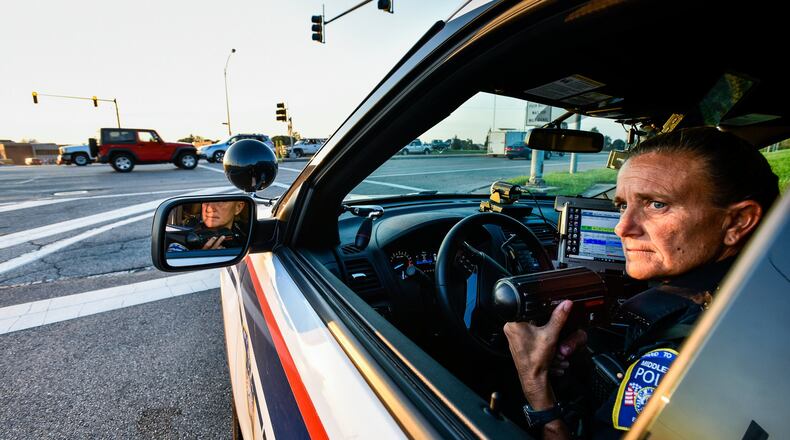 Middletown Police officer Kim Robinson was out checking speeds Friday morning on Breiel Boulevard in front of the high school and middle school.