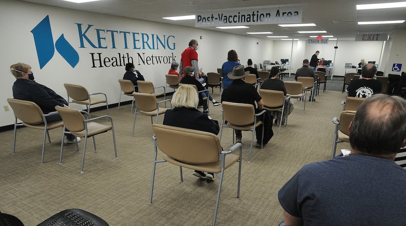 Kettering Health Network, held a COVID-19 vaccine clinic at Greene Memorial Hospital in Xenia, Thursday, March 11, 2021. MARSHALL GORBY\STAFF