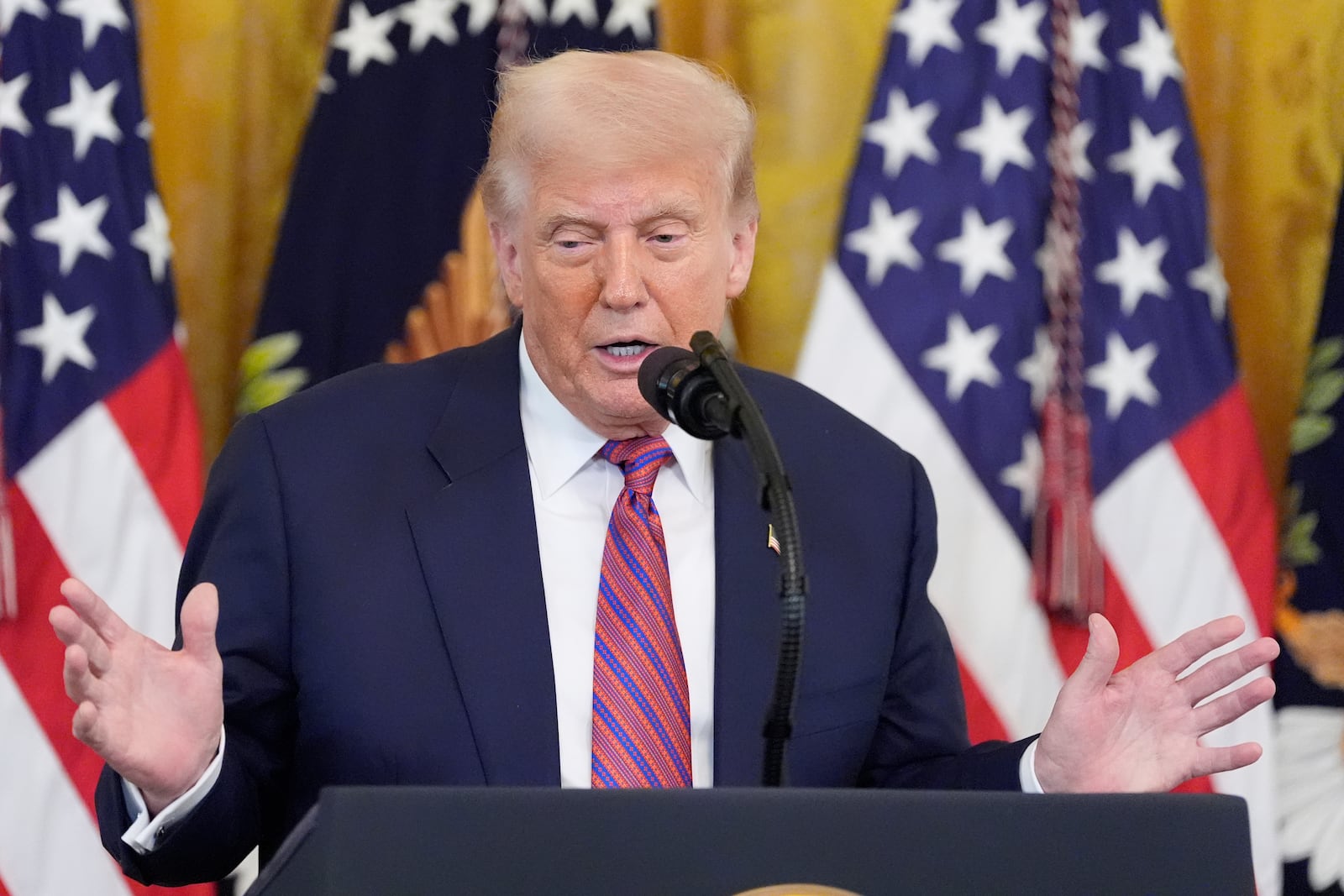 President Donald Trump speaks at an event for the signing of the GENIUS Act, a bill that regulates stablecoins, a type of cryptocurrency, in the East Room of the White House, Friday, July 18, 2025, in Washington. (AP Photo/Alex Brandon)