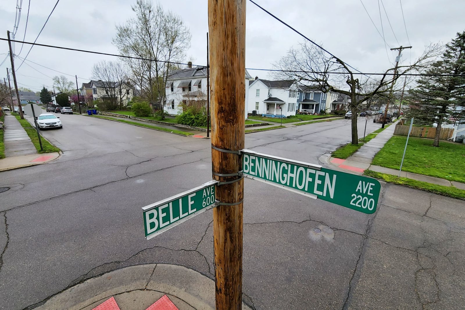 Two teens were injured April 20, 2022 when someone fired gunshots into a vehicle at the corner of Benninghofen and Belle avenues in Hamilton. NICK GRAHAM/STAFF