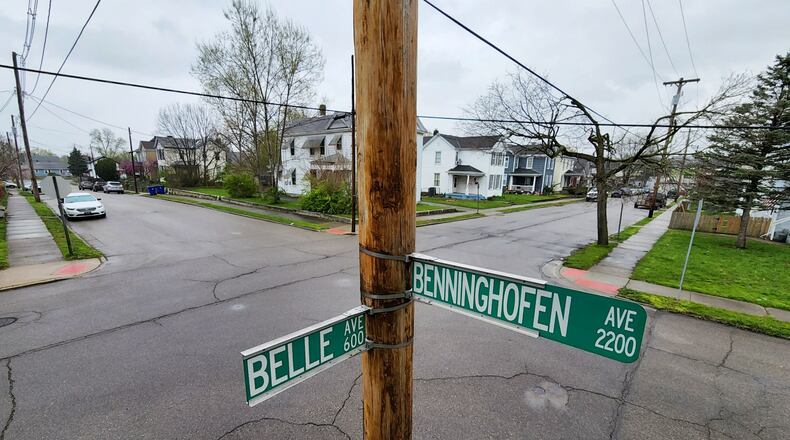 Two teens were injured April 20, 2022 when someone fired gunshots into a vehicle at the corner of Benninghofen and Belle avenues in Hamilton. NICK GRAHAM/STAFF
