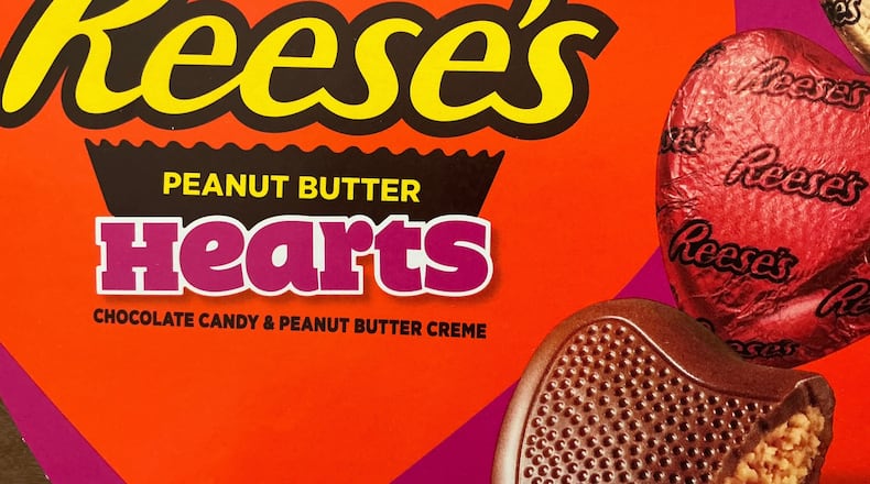 A package of Reese’s Hearts is shown on Tuesday, Feb. 17, 2026 in New Jersey. (AP Photo/Pablo Salinas)