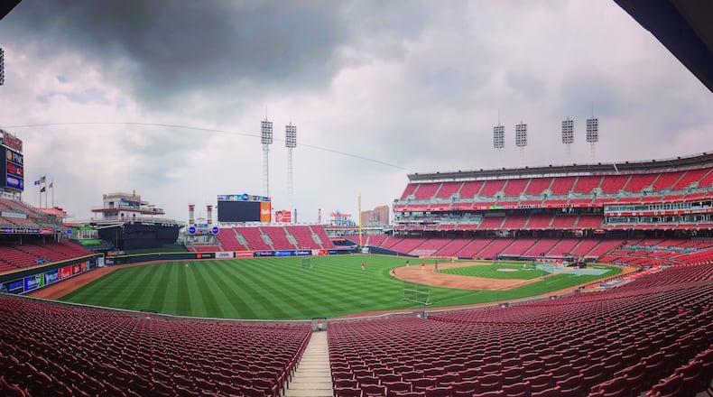 The scene on Opening Day before a game between the Reds and Cardinals on Thursday, April 1, 2021, at Great American Ball Park in Cincinnati. David Jablonski/Staff