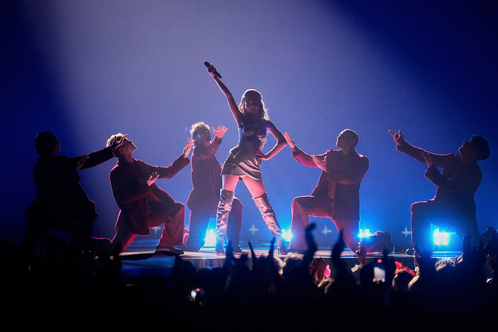 Laura Thorn from Luxembourg performs the song "La Poupee Monte Le Son" during the Grand Final of the 69th Eurovision Song Contest, in Basel, Switzerland, Saturday, May 17, 2025. (AP Photo/Martin Meissner)