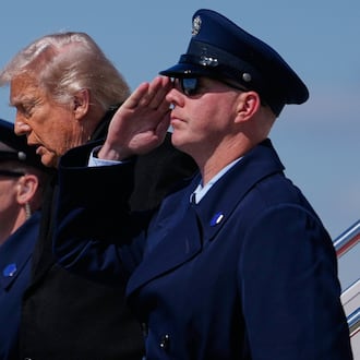 President Donald Trump arrives on Air Force One, Wednesday, March 18, 2026, at Dover Air Force Base, Del., to attend the casualty return for the six crew members of an Air Force refueling aircraft who died when their plane crashed in western Iraq while supporting operations against Iran. (AP Photo/Julia Demaree Nikhinson)