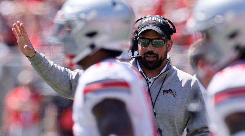 Ohio State head coach Ryan Day watches his team during their spring NCAA college football game Saturday, April 15, 2023, in Columbus, Ohio. (AP Photo/Jay LaPrete)