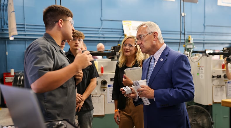 Ohio’s Lt. Governor recently took his first visit to Butler Tech’s main campus and praised the Butler County career school system as one of the best in the state. Jim Tressel’s tour of Butler Tech’s main D. Russel Lee campus in Fairfield Twp. saw him question local high school students in a variety of career education programs as he toured classrooms and learning labs. (Provided)