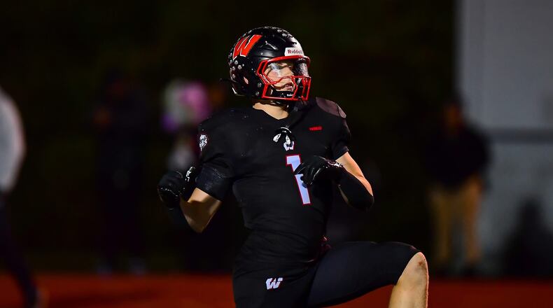Lakota West's Grant Beerman celebrates a play during a game this season. Kyle Hendrix/CONTRIBUTED